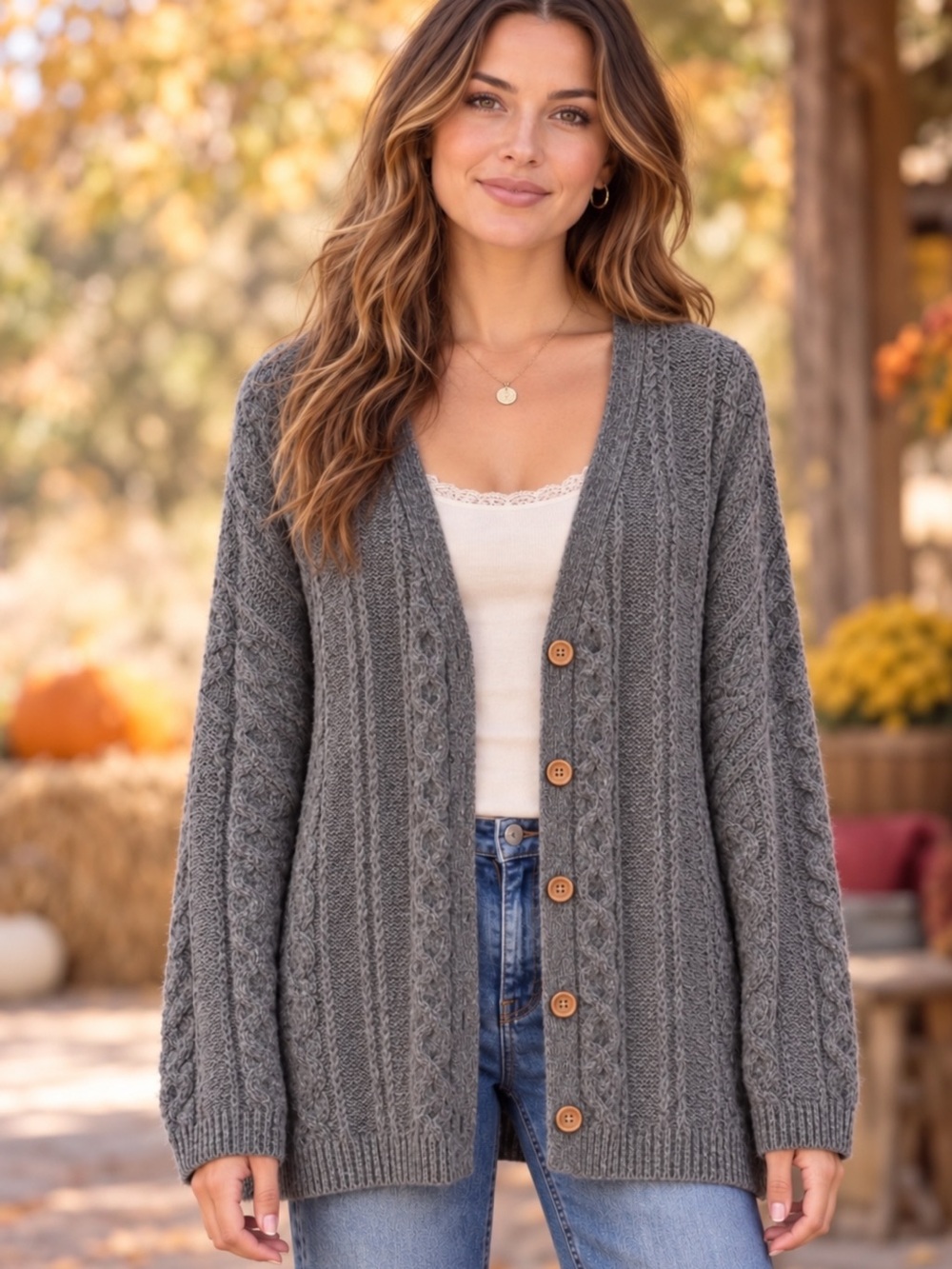 Natural Life NWT Gray Cable Knit Oversized Button Cardigan L/XL